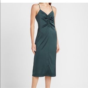 Dark Green Satin-like Express Midis Dress